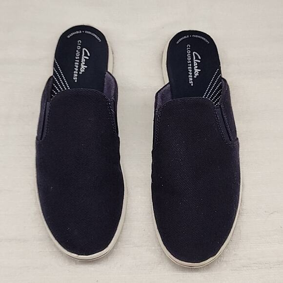 CLARKS BREEZE SHORE MULES DENIM BLUE LADIES SIZE 10 GUC - Picture 6 of 16